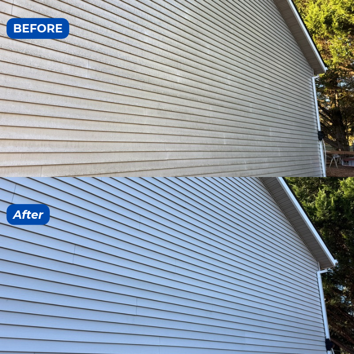 Before and after comparison of exterior house washing