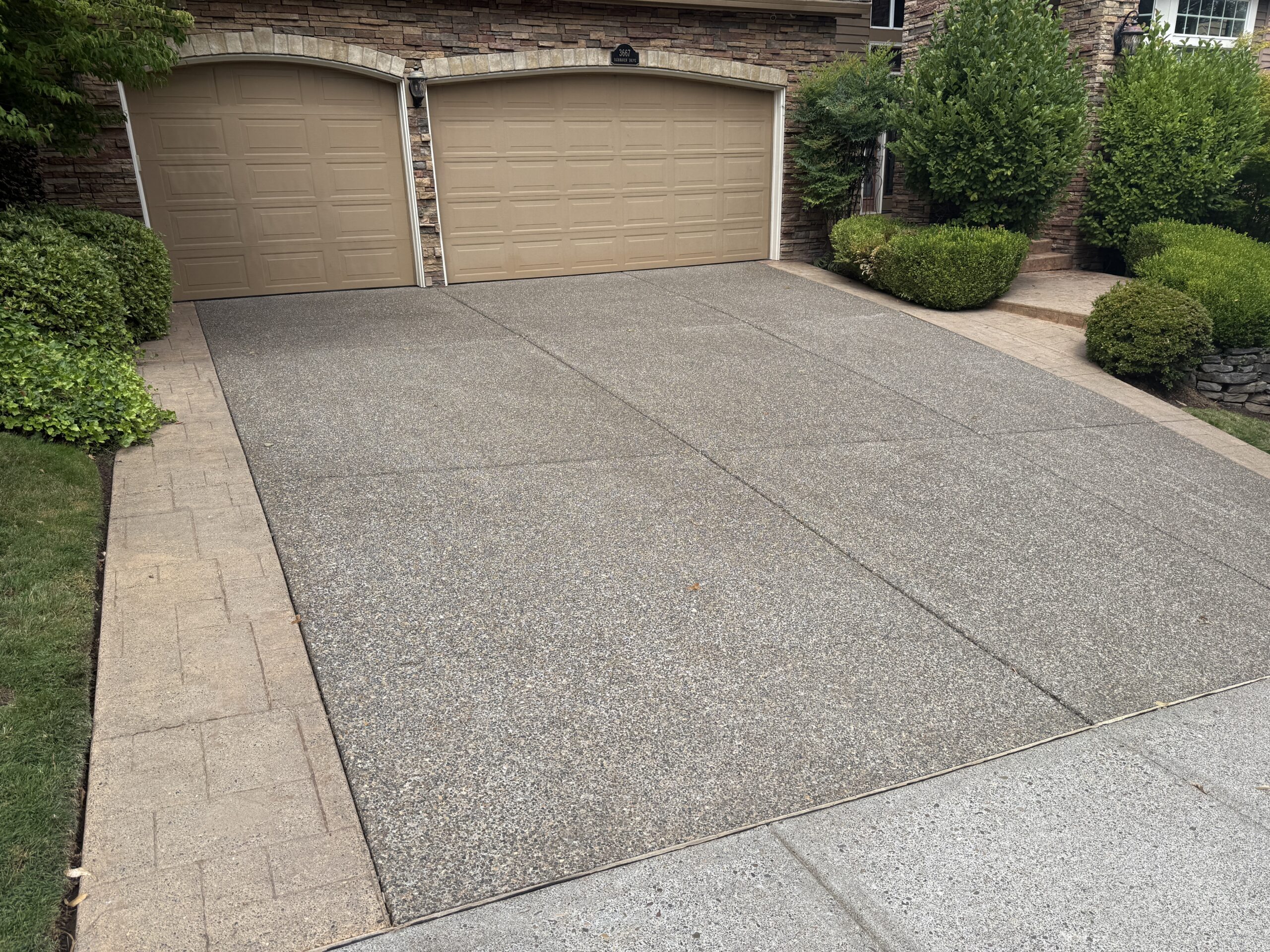 Finished concrete driveway after pressure washing by Orbit Soft Wash
