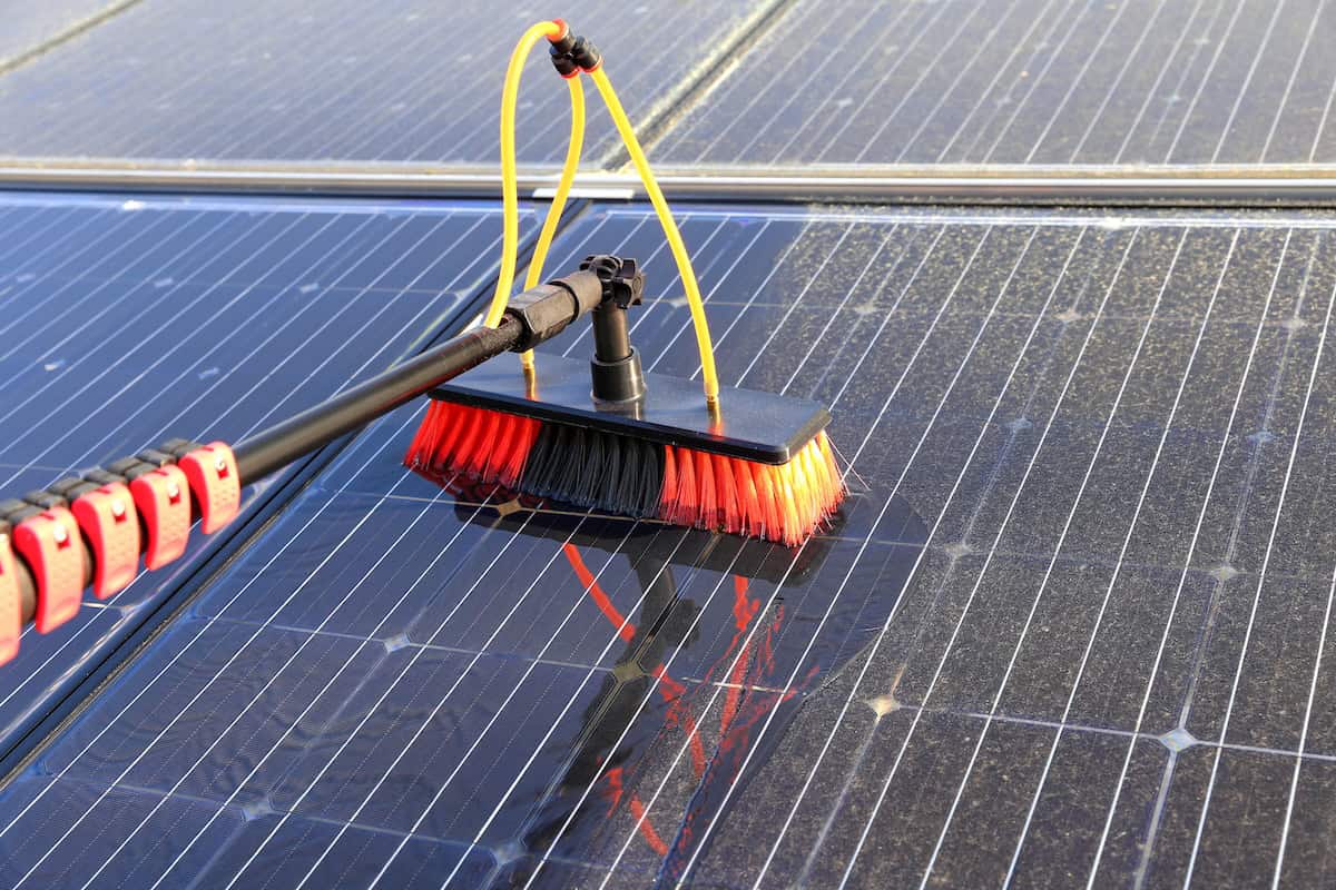 Solar panels on a roof ready for professional exterior cleaning